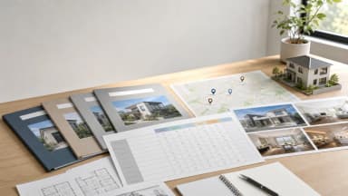 住宅会社の提案資料を比較するための表と家の模型